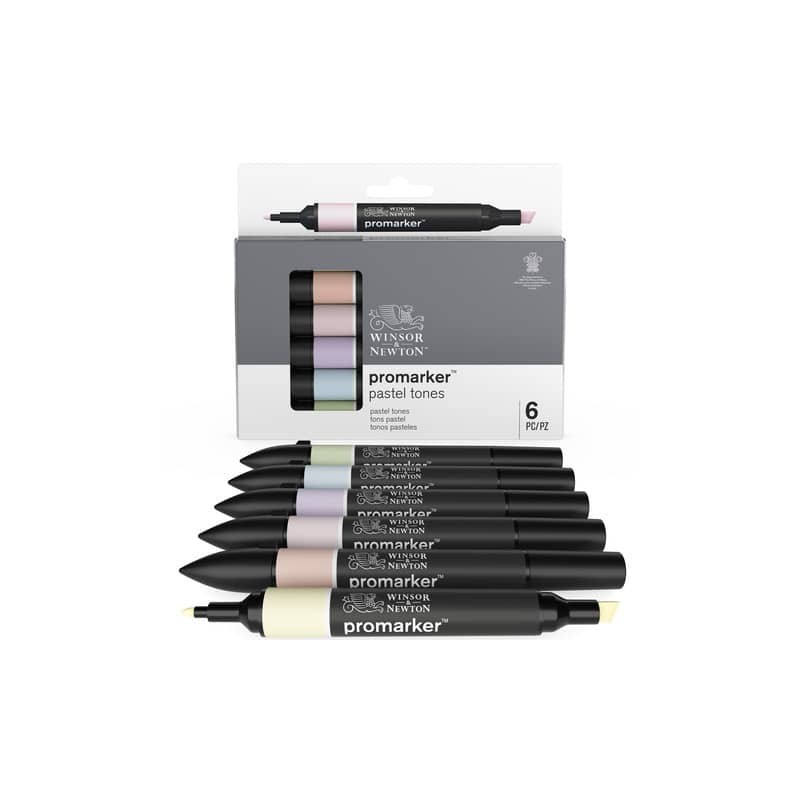 Pennarelli Winsor&Newton Promarker doppia punta fine-larga - conf. 6 pz colori pastello assortiti - 0290113