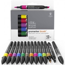 Set 12 pennarelli doppia punta brush colori vivaci assortiti + 1 blender  Winsor&Newton - 0290145