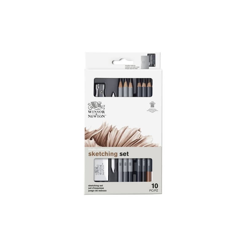 Scatola in metallo 10 matite da schizzo assortite Winsor&Newton nero 0490010