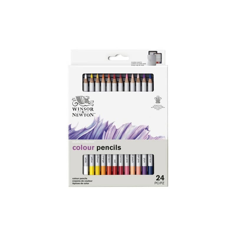 Scatola in metallo 24 matite colorate - diametro mina 3,7 mm Winsor&Newton colori assortiti - 0490013