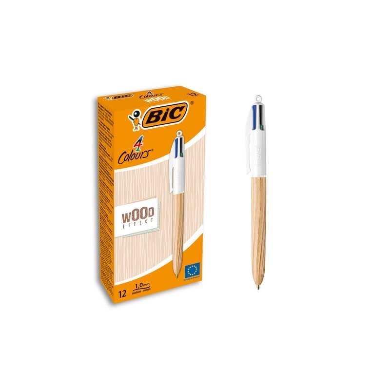 Penna a sfera a scatto BIC 4 Colours 1 mm - fusto Wood Effect 508964 (Conf.12)