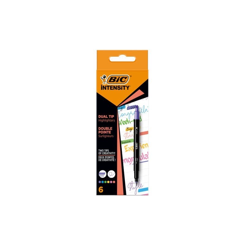 Evidenziatore con Fineliner BIC Intensity Dual Tip - assortiti - conf. 6 pz - 503828