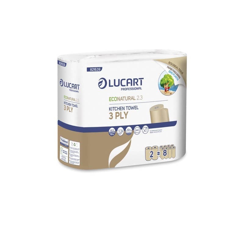 Rotoli asciugatutto 3 veli Econatural Lucart Professional  2.3 Conf. 2 rotoli - 821639
