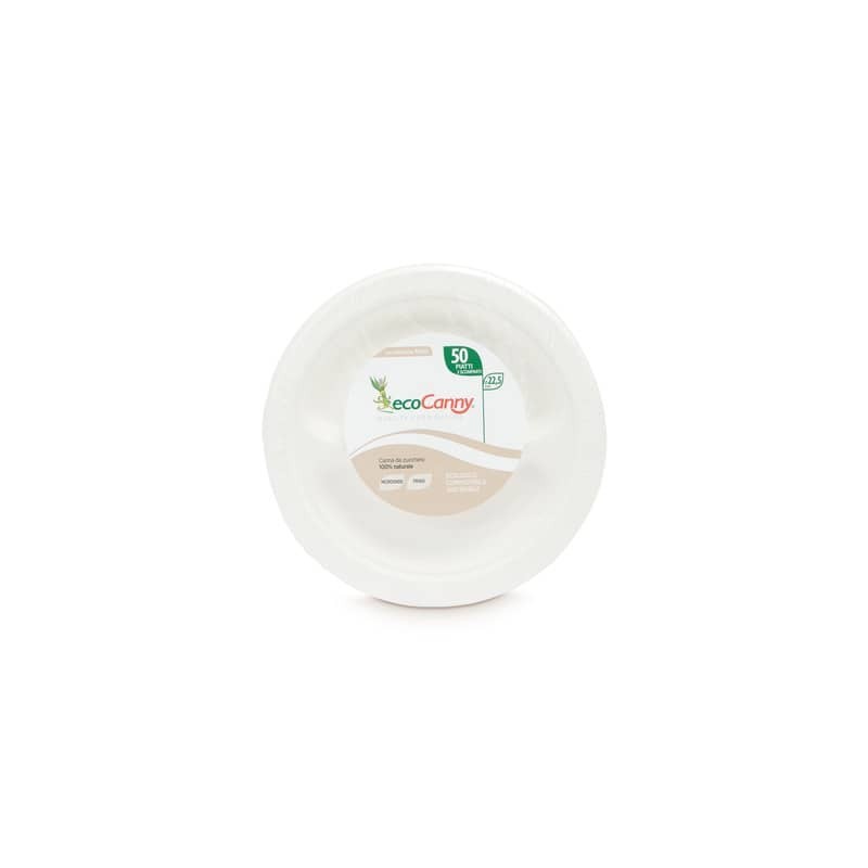Piatti a 2 scomparti bio-compostabili ecoCanny Party bianco Ø225x22 mm conf. 50 pz - ECO‐008CA