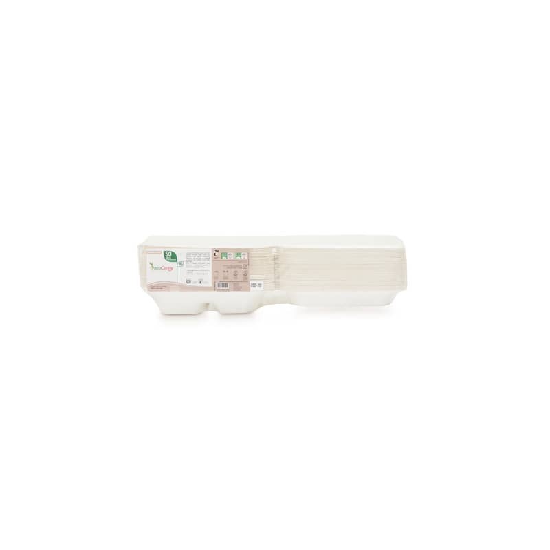 Box 3 scomparti bio-compostabili ecoCanny Take Away bianco 200x200x70 mm conf. 50 pz - ECO‐HB08TRIS