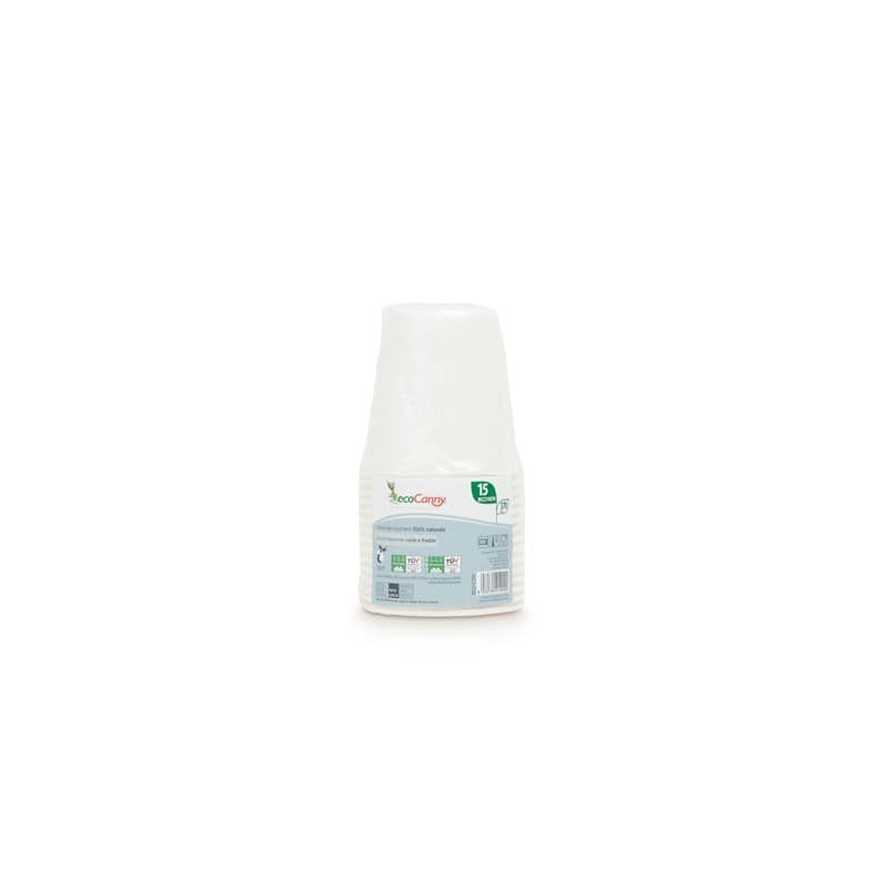 Bicchieri in fibre vegetali ecoCanny bio-compostabili bianco 370 cc conf. 15 pz ECO‐C370