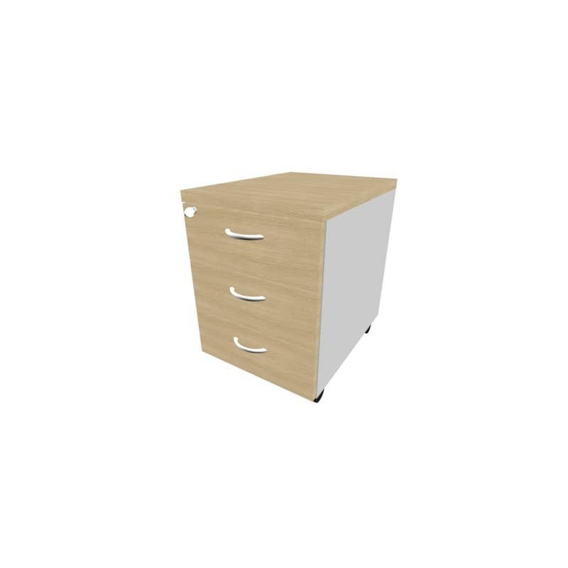 Cassettiera rovere 3 cassetti 42x56x58 cm con ruote e serratura linea Practika Quadrifoglio PKCA0003-RK-AA