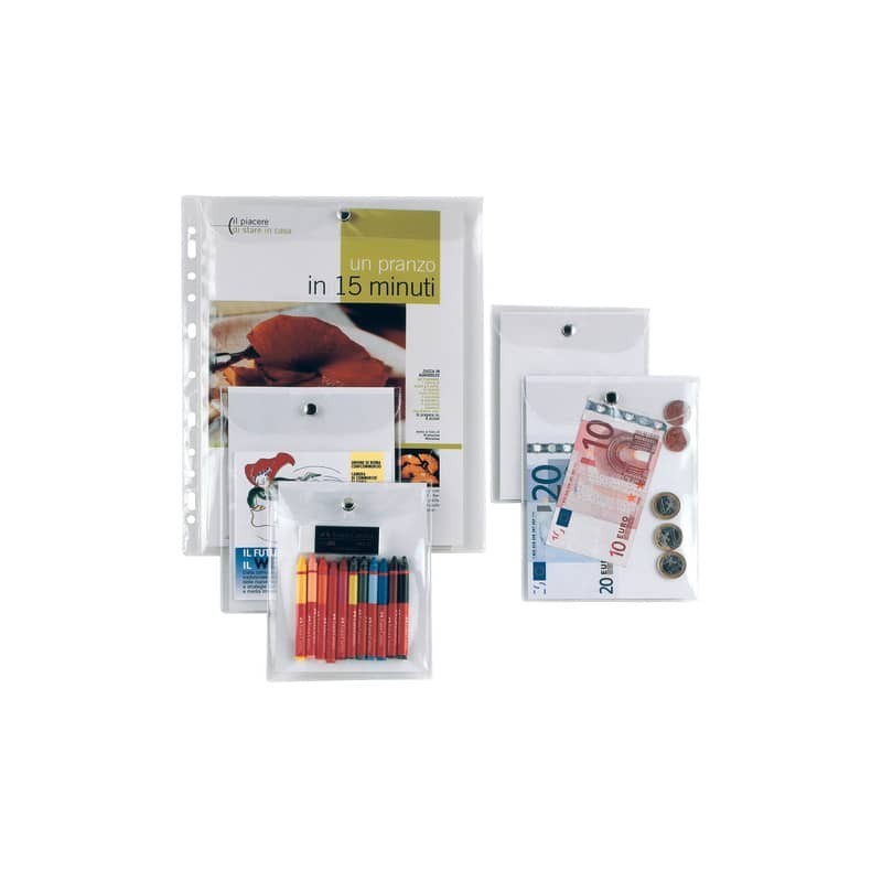 Busta con bottone Sei Rota Press 7E alto spessore 18x24 cm trasparente 441824