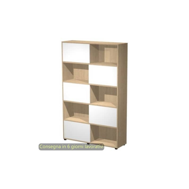 Libreria alta Tetris 5 ripiani con ante scorrevoli 120x35xH.190,6 cm Artexport rovere/bianco - 17060/C3