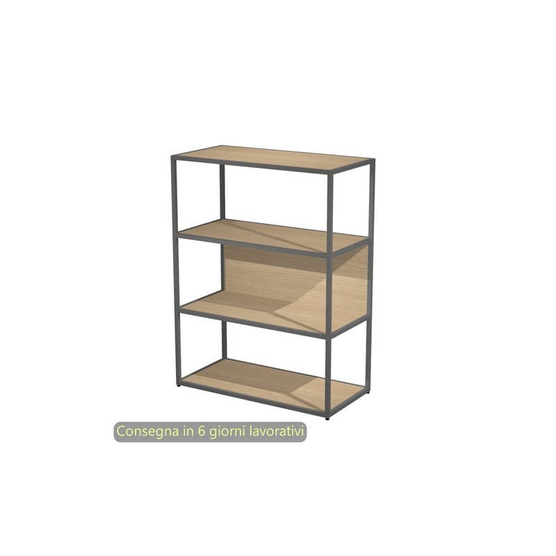 Libreria a giorno media 90x44xH.119 cm struttura metallo antracite Artexport Blade ripiani rovere - 280-AF+RP5-C