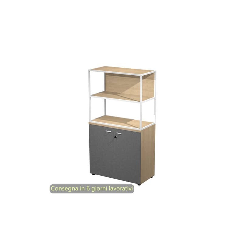 Armadio basso rovere ante antracite con libreria metallica bianca - ripiani rovere 90x46xH.165 cm Artexport Blade