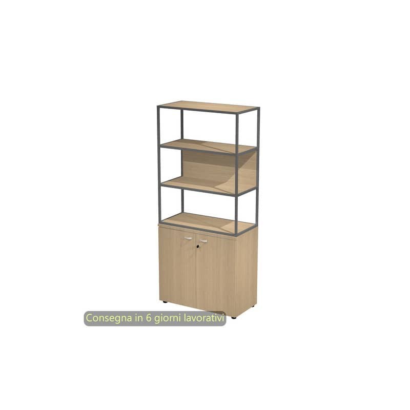 Armadio rovere ante rovere con libreria media metallica antracite - ripiani rovere 90x46xH.204 cm Artexport Blade