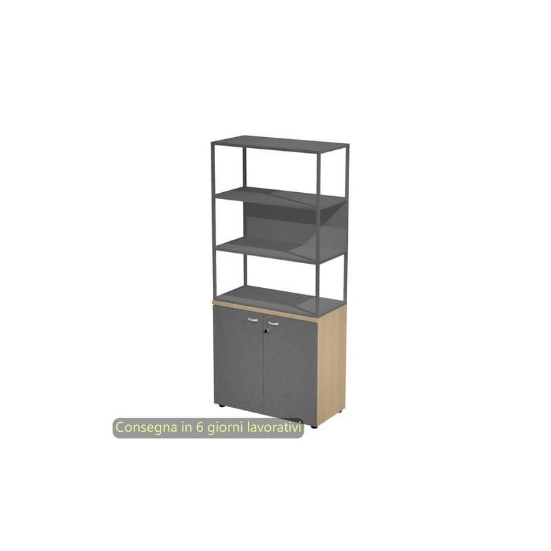 Armadio rovere ante antrac. con libreria media metallica antracite - ripiani antracite 90x46xH.204 cm Artexport Blade