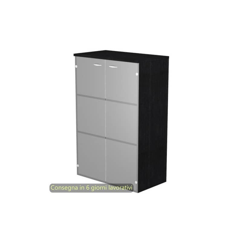 Mobile medio con ante in vetro satinato 80x35xH.120 cm 2 ripiani Presto Artexport nero venato frassino 035-69G/8
