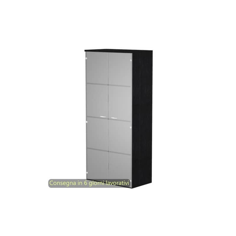 Mobile alto con ante in vetro satinato 80x35xH.180 cm 3 ripiani Presto Artexport nero venato fras. 038-39-75G/8