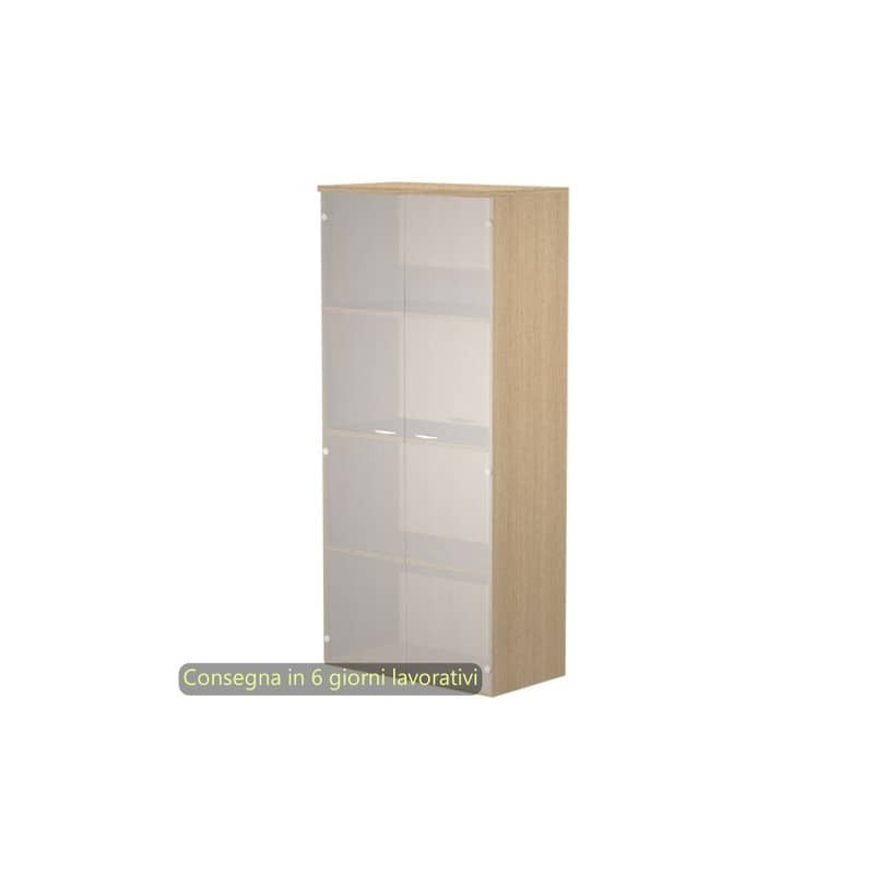 Mobile alto con ante in vetro satinato 80x35xH.180 cm 3 ripiani Presto Artexport rovere - 038-39-75G/C