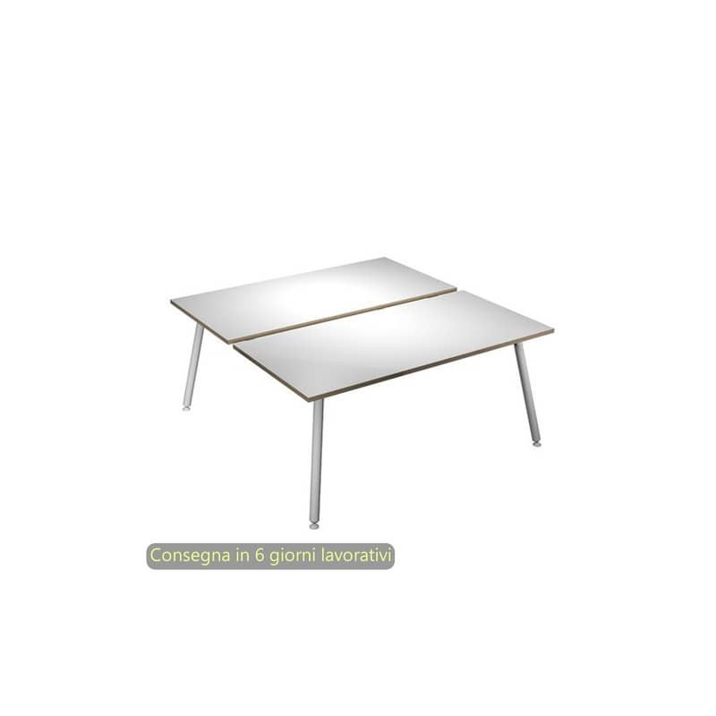 Scrivania bench doppia piano bianco 140x166xH.74,4 cm gamba metallo tubolare bianca Skinny Metal 6402B-DJA-3C-AN