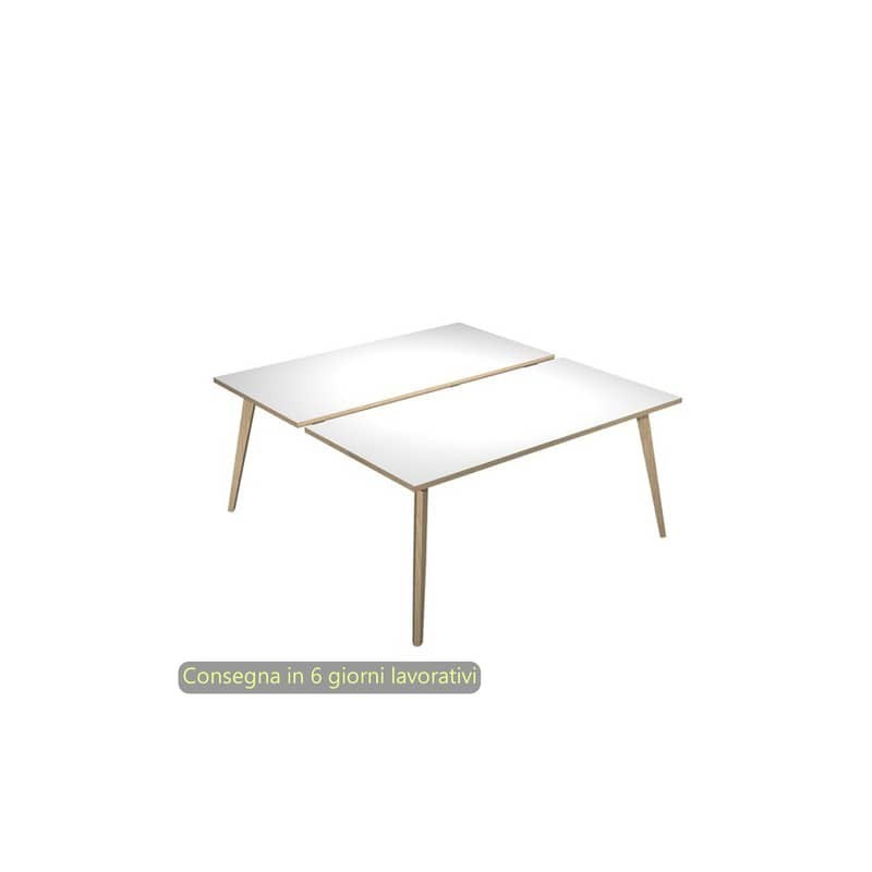 Scrivania bench doppia piano bianco 160x166xH.74,4 cm gamba rastremata legno rovere Woody Artexport - 6403B-DKA-3C-AQ