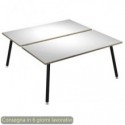 Scrivania bench doppia piano bianco 160x166xH.74,4 cm gamba metallo tubolare nero opaco Skinny Metal 6403B-DJA-3C-AQ