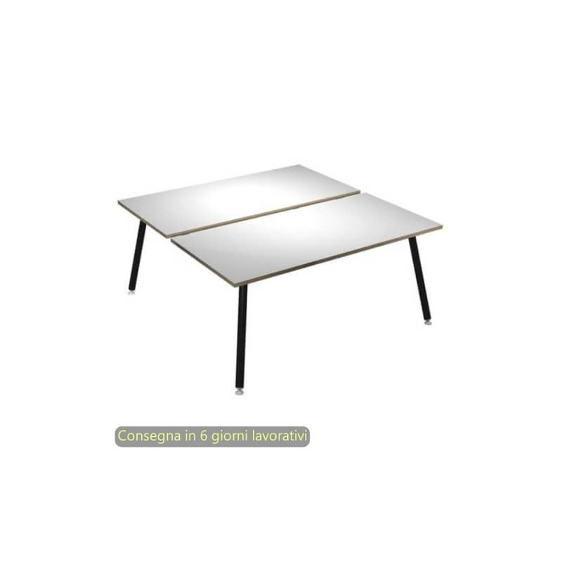 Scrivania bench doppia piano bianco 160x166xH.74,4 cm gamba metallo tubolare nero opaco Skinny Metal 6403B-DJA-3C-AQ