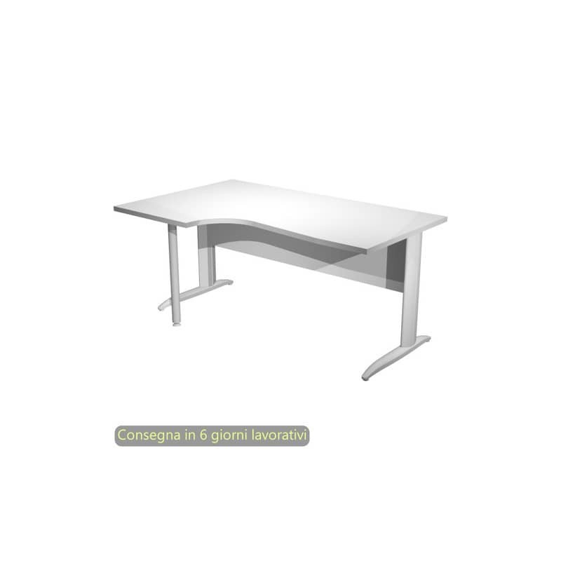 Scrivania penisola sinistra piano bianco 160x60/80/100xH.72 cm gamba a L metallo bianco Presto Compact - 009K211/3/AN