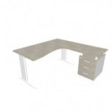 Scrivania con cassettiera sinistra piano cemento 160x165xH.75cm gamba a L acciaio argento linea Practika P1 ECSMT17S-CL-A