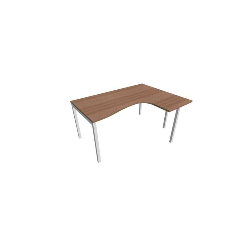 Scrivania penisola destra piano noce canaletto 160x120xH.75 cm gamba a ponte in acciaio argento linea Practika P3