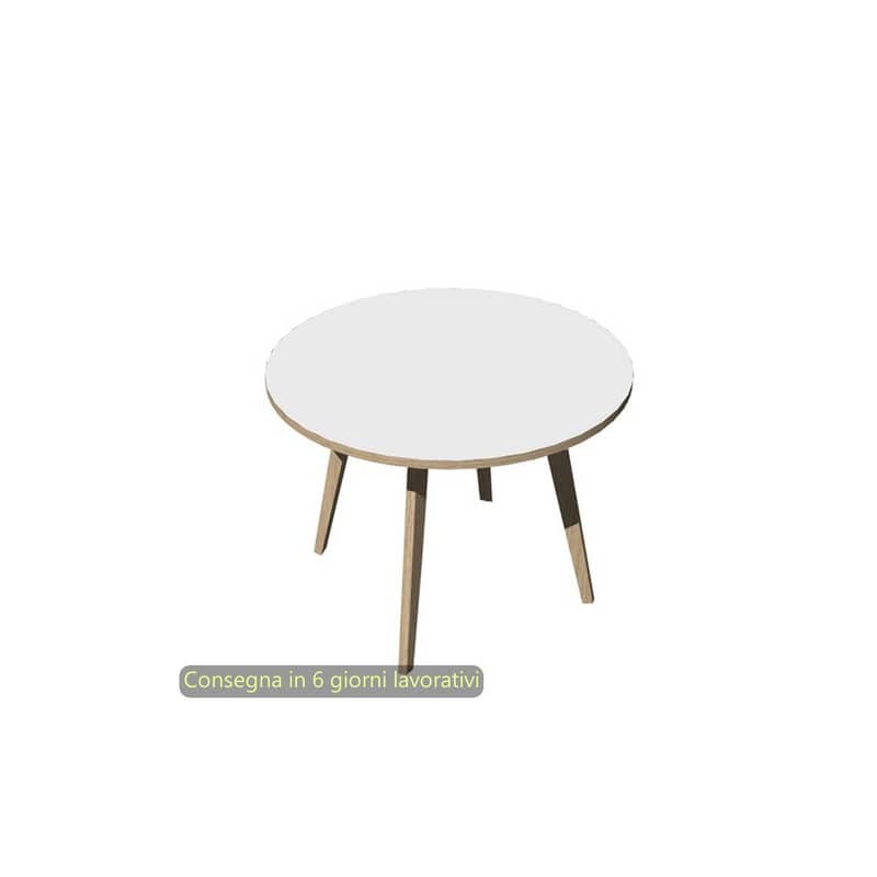 Tavolo riunione rotondo basso Woody ø100xH.74,4 cm con 3 gambe rovere Artexport piano bianco - 6410-DKA-3C-AQ