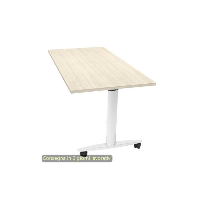Tavolo multifunzione Taxi - 160x80xH.73,7 cm - con ruote - gambe met. bianche Artexport piano rovere