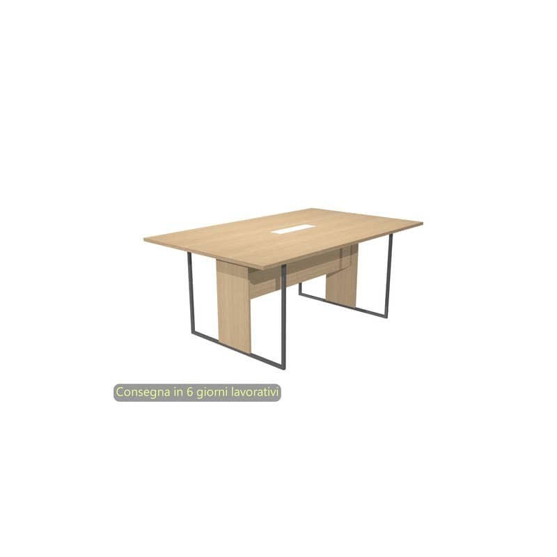 Tavolo riunioni con top access bianco 180x110xH.74,4 cm strut. met. antracite Blade Artexport piano rovere