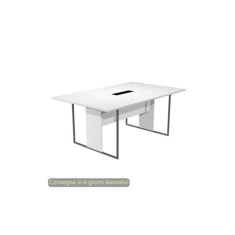 Tavolo riunioni con top access nero 180x110xH.74,4 cm strut. met. antracite Blade Artexport piano bianco