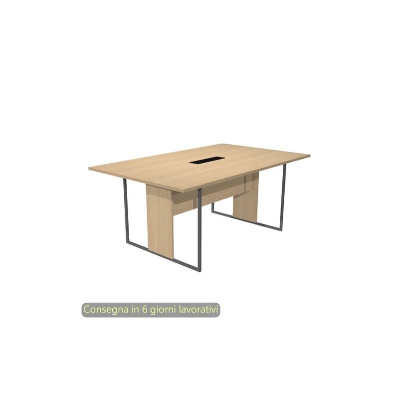 Tavolo riunioni con top access nero 180x110xH.74,4 cm strut. met. antracite Blade Artexport piano rovere