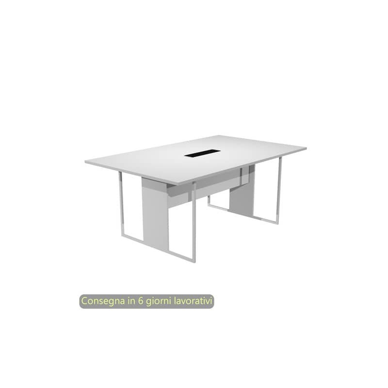 Tavolo riunioni con top access nero 180x110xH.74,4 cm strut. metallo bianco Blade Artexport piano bianco