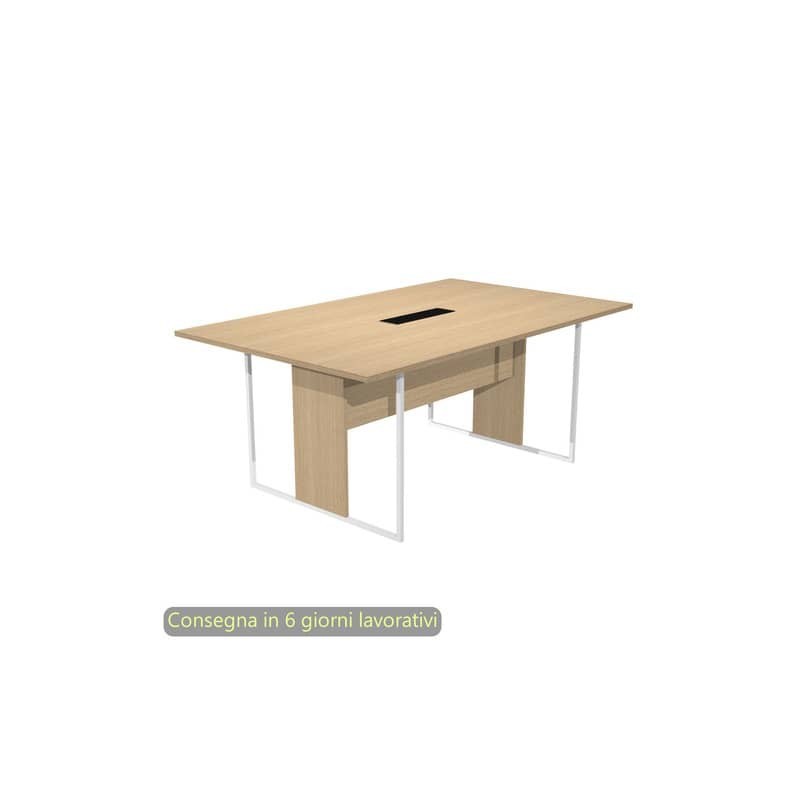 Tavolo riunioni con top access nero 180x110xH.74,4 cm strut. metallo bianco Blade Artexport piano rovere