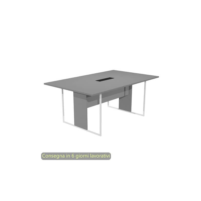 Tavolo riunioni con top access nero 180x110xH.74,4 cm strut. metallo bianco Blade Artexport piano antracite