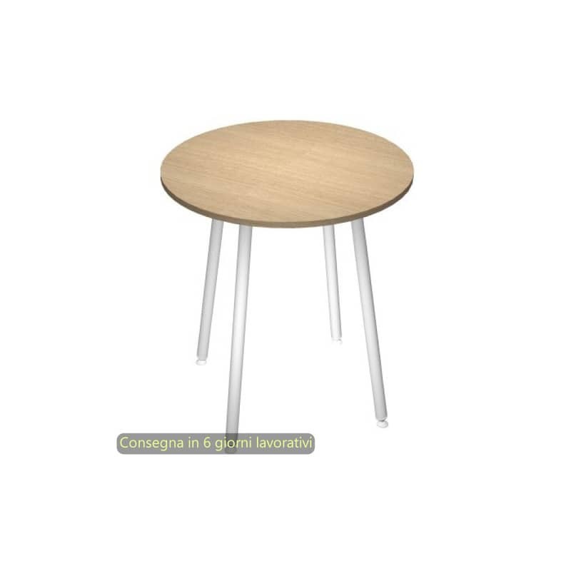 Tavolo rotondo Skinny Metal ø100xH.74,4 cm con gambe met. bianche Artexport piano rovere - 6410-DJD-C-AN