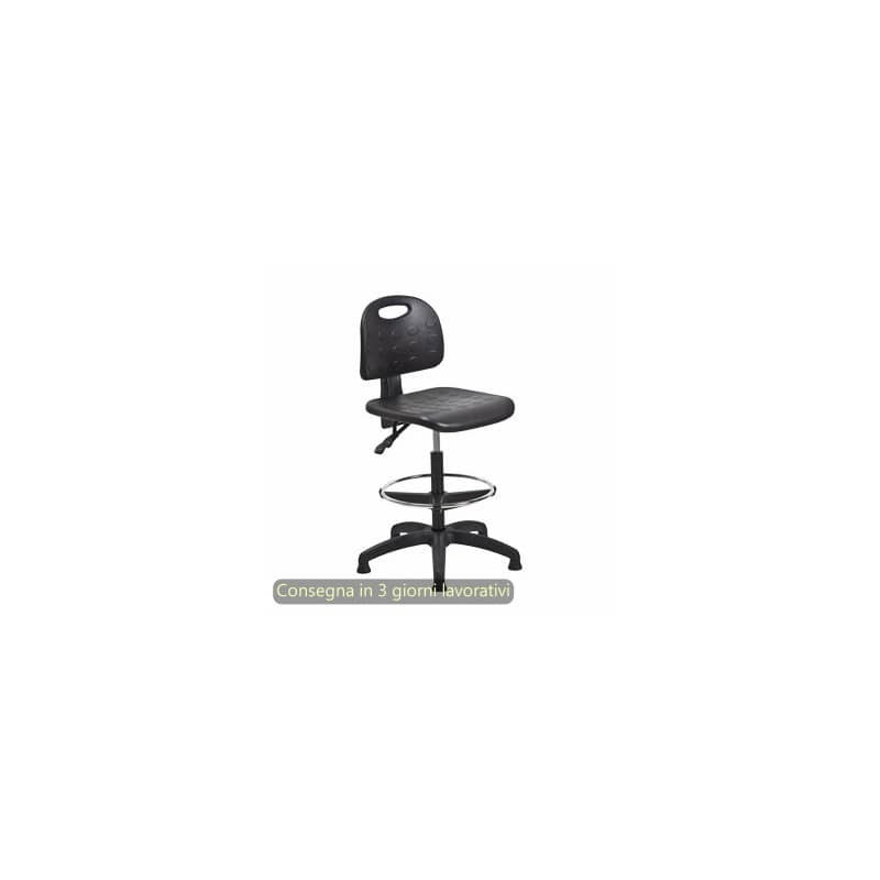 Sgabello tecnico Labor Back-system 60 nero Seditaly in PU lavabile alto con poggiapiedi regolabile - LBD0C5Q62PU01