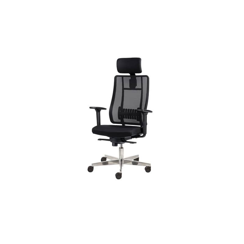 Poltrona semi-direzionale Liberty Syncro Seditaly tessuto ignifugo nero base alluminio con poggiatesta LTGPS18EGB1R1