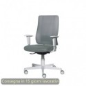 Poltrona semi-direzionale Liberty Syncro Seditaly scocca bianca tessuto ignifugo grigio scuro - L2G0S1TDGDM71