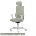 Poltrona semi-direzionale Liberty Syncro Seditaly scocca bianca tessuto ignifugo con poggiatesta écru - L2GPS1TDGDM24