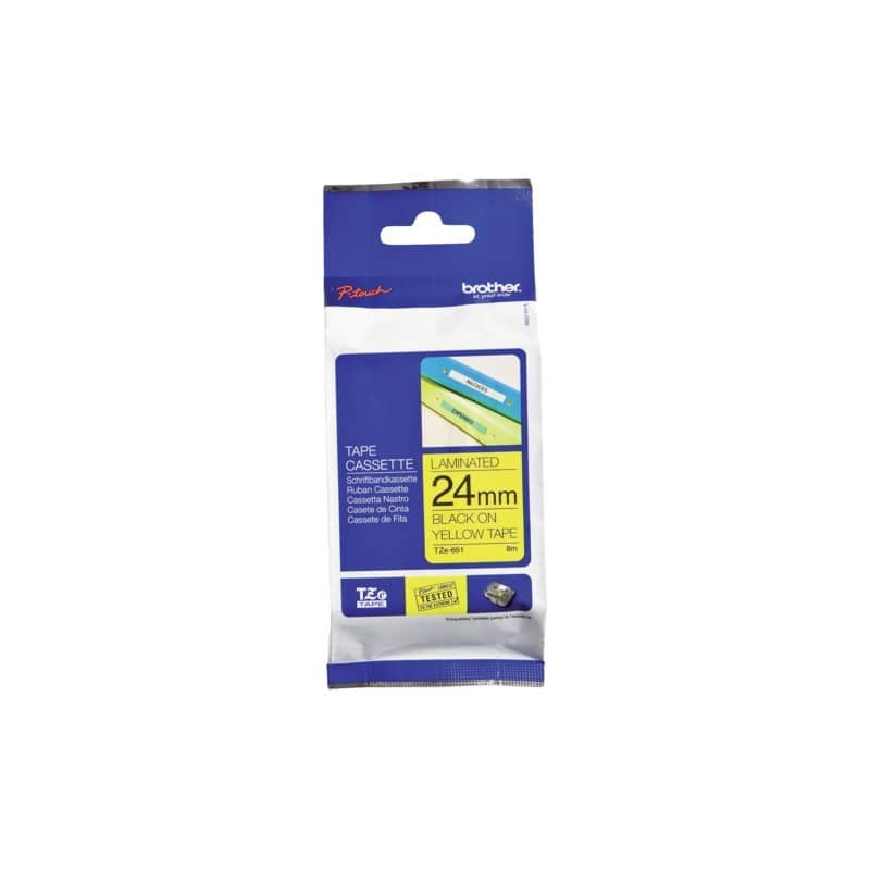 Nastro laminato per etichettarice - nero/giallo Brother 24 mm x 8 mt TZe-651