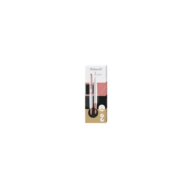 Set penna stilografica e sfera Pelikan Jazz® Noble Elegance blu in cofanetto regalo fusto bianco perla e rosa 821865