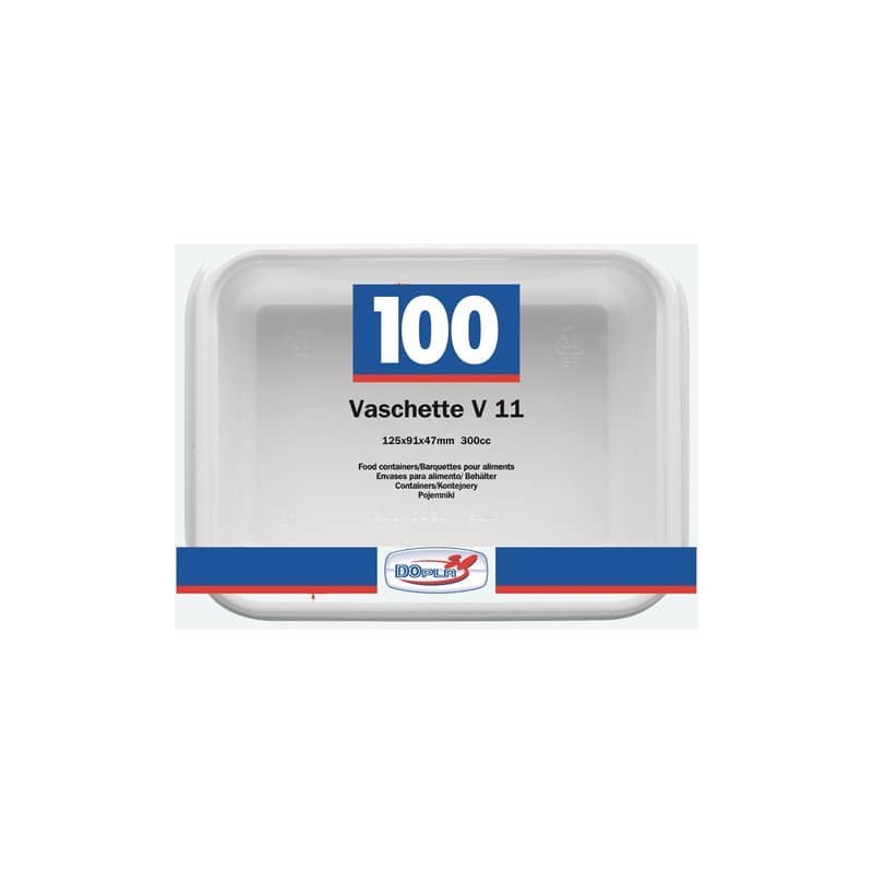 Vaschette bianche V/11 in polistirene 125x95x47mm conf. 100 pz Dopla Professional 400 ml - 7012