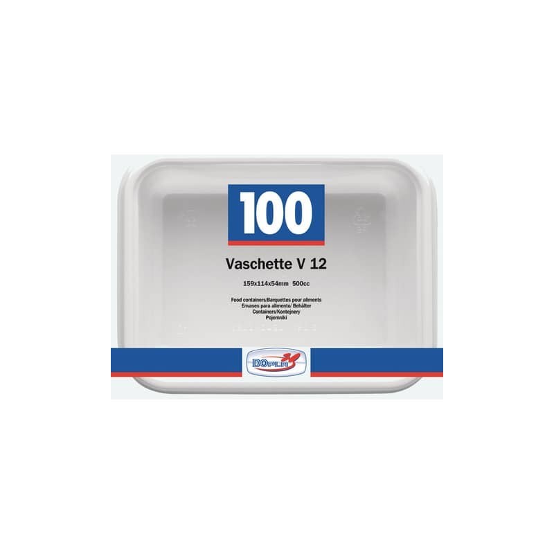 Vaschette bianche V/12 in polistirene 155x115x52 mm conf. 100 pz Dopla Professional 600 ml - 7013