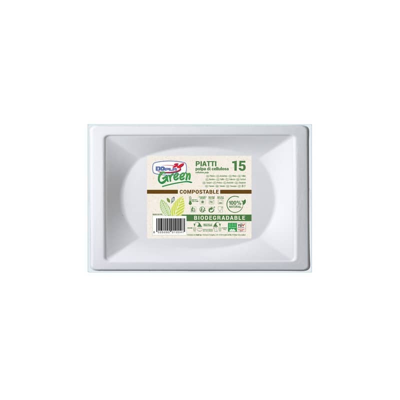 Piatti rettangolari polpa di cellulosa bianchi conf. 15 pz Dopla Polpa 152x254 mm - 7753