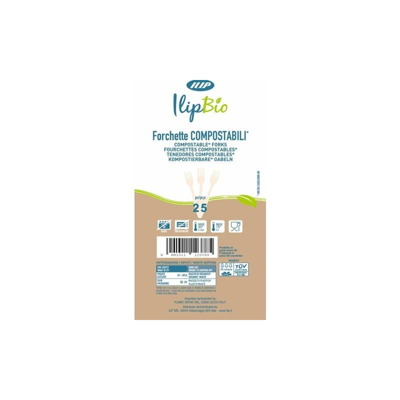 Forchette in PLA BIO 3,5 g - 160 mm IlipBio bianche - conf. 25 pezzi - 81081 (Conf.3)
