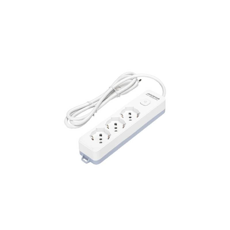 Multipresa con interruttore 16A - cavo 1,5 m - bianco e grigio Aigostar a 3 vie P40 - 281724