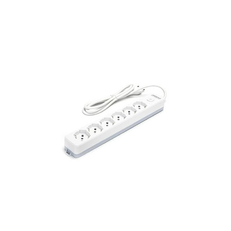 Multipresa con interruttore 16A - cavo 1,5 m - bianco e grigio Aigostar a 6 vie P40 - 281816