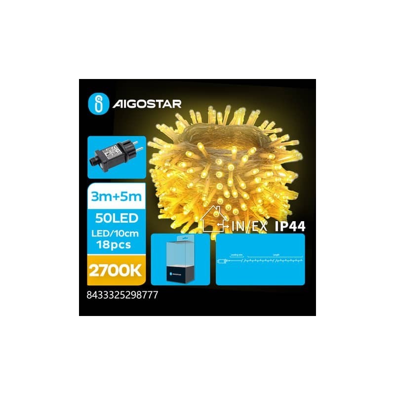 Catena luminosa per interni ed esterni a basso voltaggio Aigostar luce calda 2700 K 5 m 50 led - 298777