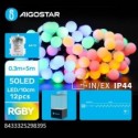 Catena luminosa a batteria Aigostar per interni ed esterni con lampadine a sfera multicolore 50 led 5 m - 298395